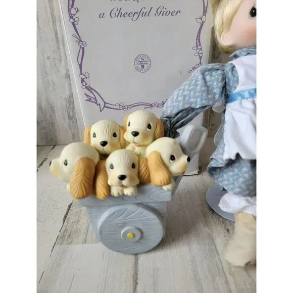 Hamilton Enesco Precious Moments God loveth a cheerful Giver doll puppy girl